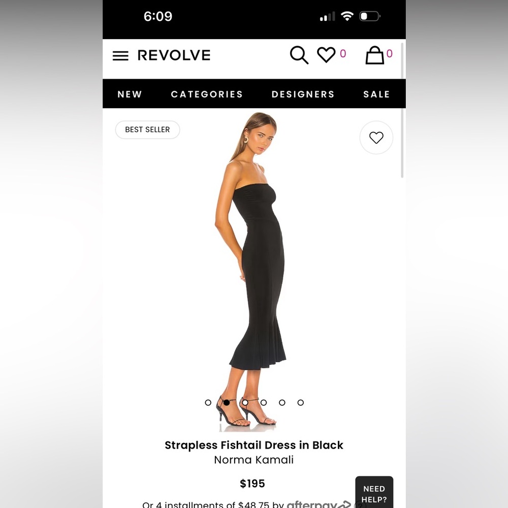 Revolve-Norma Kamali- Black Strapless Fishtail Dress- size XS